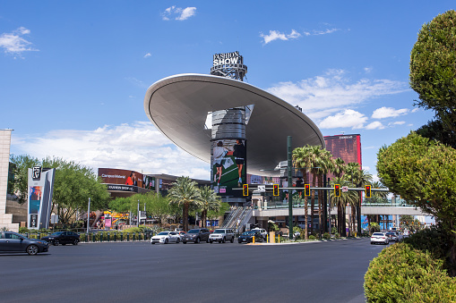 Las Vegas, Nevada, USA - August 15th, 2023: Street view of the shopping mall on The Strip