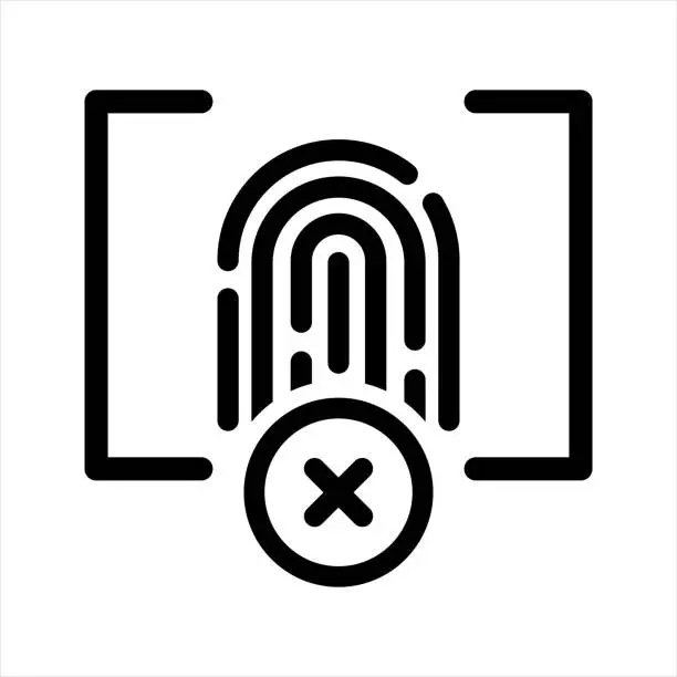 Vector illustration of Fingerprint denied icon. Access denied scan block icon. Vector and glyph