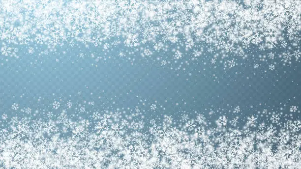 Vector illustration of Background of snow and snowflakes with free space horizontally in the center.