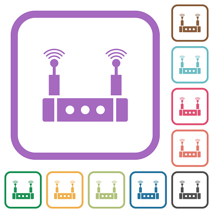 Wifi router simple icons in color rounded square frames on white background