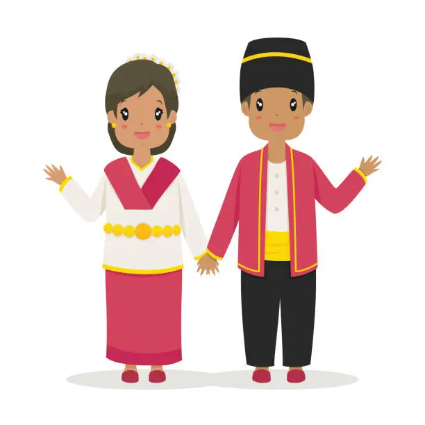 Vector illustration of Cute Couple Wearing North Maluku, Indonesia Traditional Dress Vector