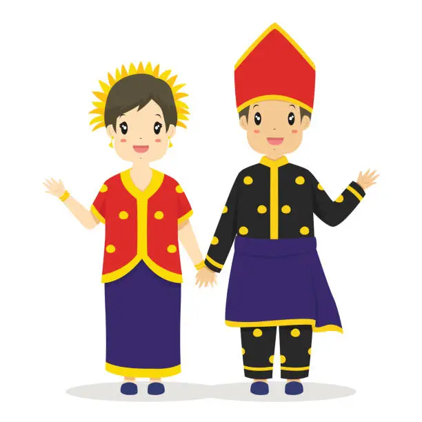 Vector illustration of Cute Couple Wearing West Nusa Tenggara, Indonesia Traditional Dress Vector