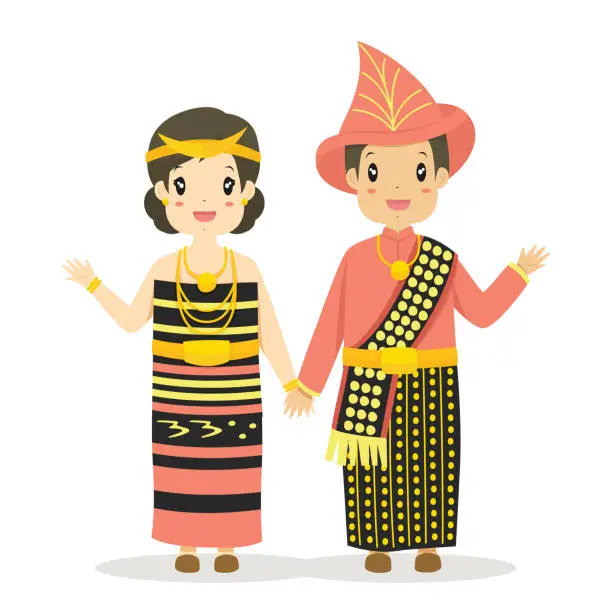 Vector illustration of Cute Couple Wearing East Nusa Tenggara, Indonesia Traditional Dress Vector