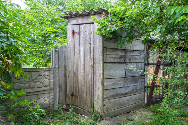 istock Wooden rustic toilet. 1635172348