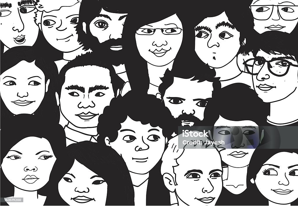 Crowd of People A drawing of a large crowd of people. A vector.eps file format and a high resolution .jpeg are included. Zoom in for all the details.  Individuality stock vector