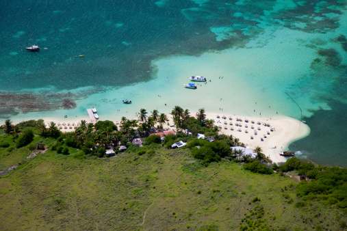 aerial shot of Îlet Pinel (Pinel Islands) off the coast of French St.Martin, French West Indies