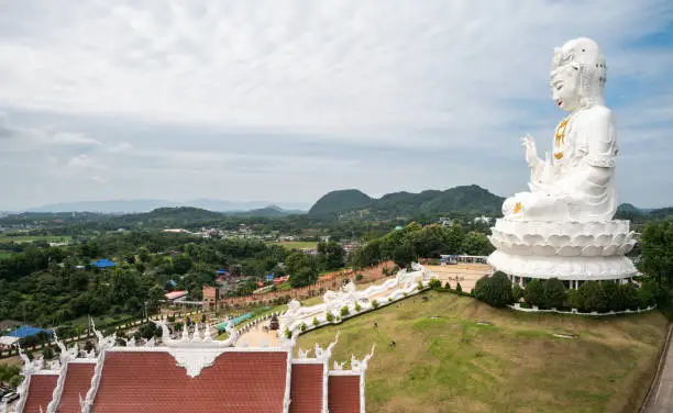 Photo of An iconic statue of Guanyin located in Wat Huay Pla Kang of Chiang Rai province of Thailand.