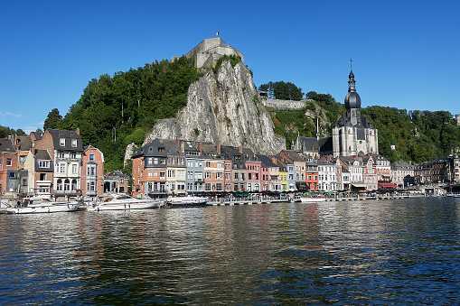 Picturesque Dinant town, Dinant over Meuse river. Belgian province of Liege, Belgium