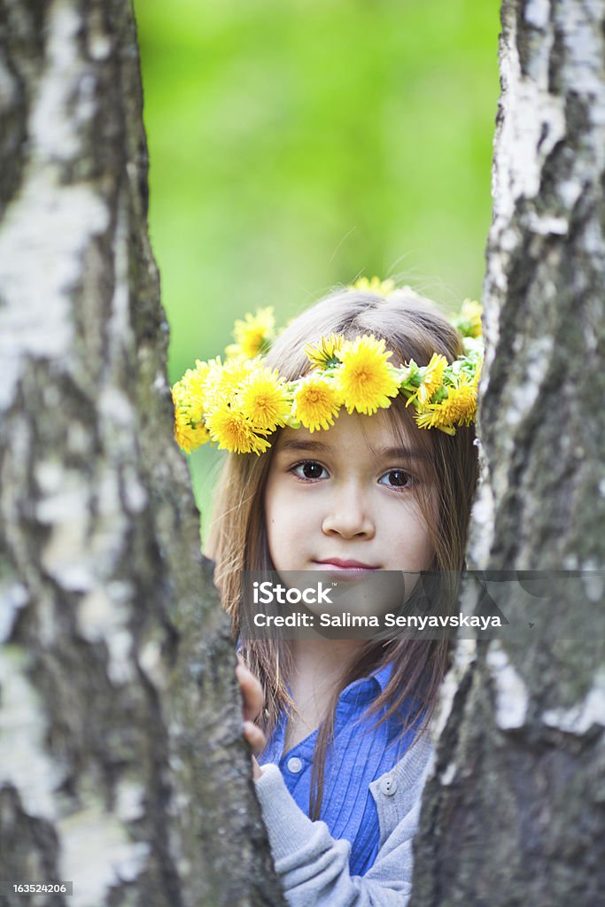 Urocza dziewczynka nosi Mniszek Wieniec - Zbiór zdjęć royalty-free (6-7 lat)