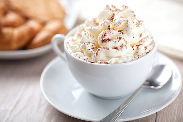 Hot chocolate with whipped cream stock photo