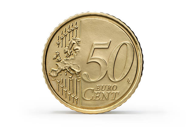 One 50 Euro Cent Close-up of one 50 euro cent coin on white Background european union coin photos stock pictures, royalty-free photos & images