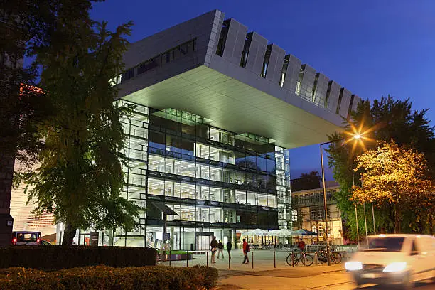 The modern "SuperC" Building is the Service Center of RWTH Aachen University. The photo has been taken in the early morning.
