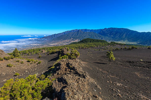 вулканический пейзаж, остров ла пальма - вулканология стоковые фото и изображения
