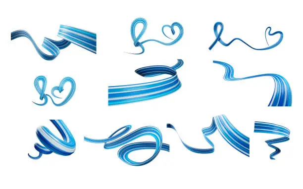 3d Set Of Different Style Of Blue Flags Waving Ribbon Flags On White Background 3d Illustration