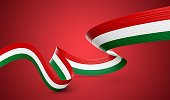 3d Flag Of Hungary 3d Wavy Shiny Hungary Ribbon Isolated On Red Background 3d Illustration