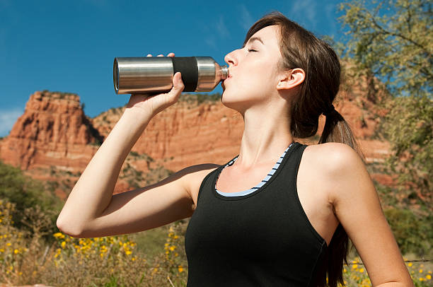 Fit Woman with water bottle stock photo