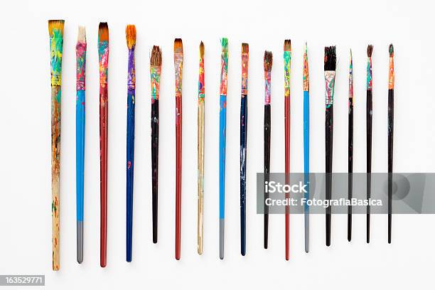 Dirty Paintbrushes Stock Photo - Download Image Now - Paintbrush, White Background, Cut Out