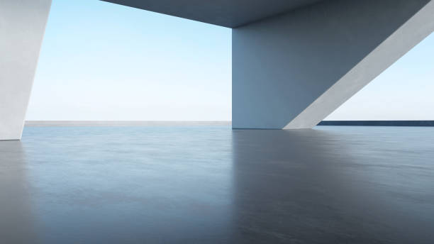 istock 3d render of abstract modern architecture with empty concrete floor, car presentation background. 1635310483