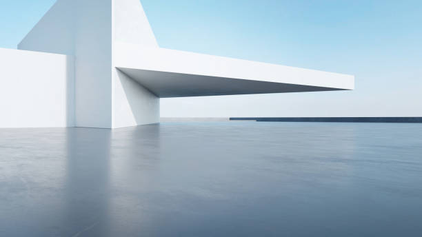 istock 3d render of abstract modern architecture with empty concrete floor, car presentation background. 1635310489