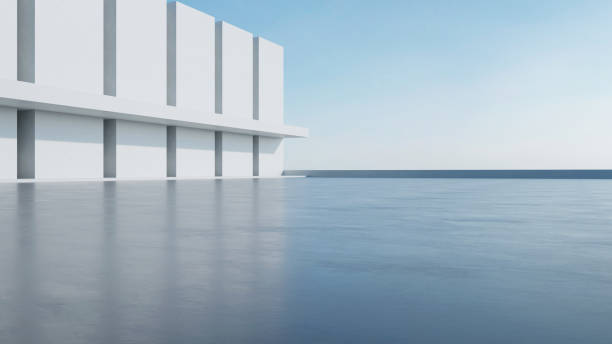 istock 3d render of abstract modern architecture with empty concrete floor, car presentation background. 1635310494