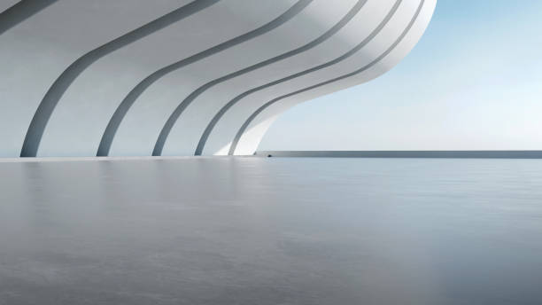 istock 3d render of abstract modern architecture with empty concrete floor, car presentation background. 1635310529