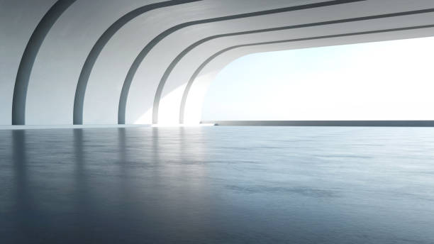 istock 3d render of abstract modern architecture with empty concrete floor, car presentation background. 1635310732
