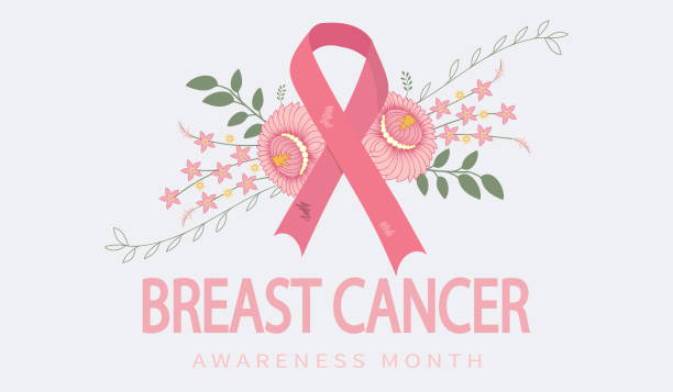 ilustraciones, imágenes clip art, dibujos animados e iconos de stock de banner del mes de concientización sobre el cáncer de mama con cinta. - breast cancer awareness ribbon