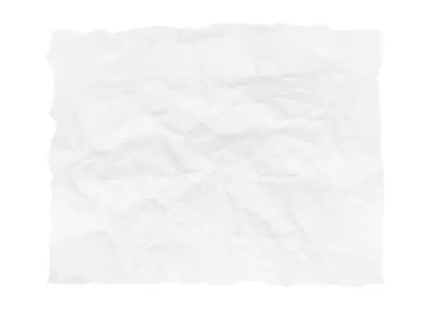 Vector illustration of White coloured crumpled crushed very wrinkled discarded paper horizontal vector backgrounds with folds, wrinkles and creases all over like a blank empty waste page with cut or turn uneven irregular edges