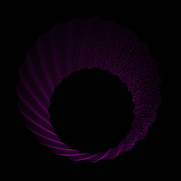istock Dark design of curved lines forming a 3D shape that frames an off-center copy space, resolving right into chaos 1635343651