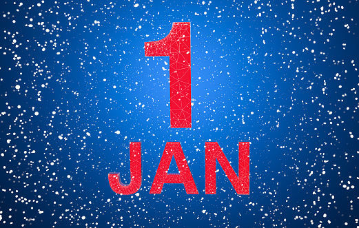 1 January Text on Snowy Background