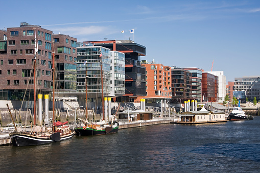 Modern office and residential buildings, residential towers, in HafenCity, Hamburg, Germany, Europe