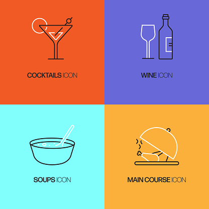 RESTAURANT Related Vector Line Icons. Outline Symbol Collection