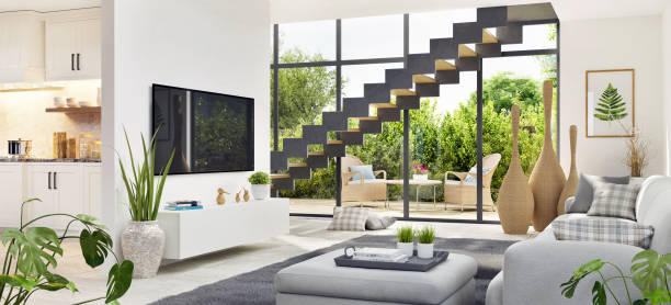 Living space with large glass doors