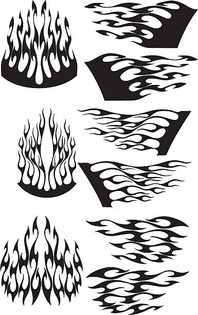 hot flames - computer graphic land vehicle community indigenous culture stock illustrations