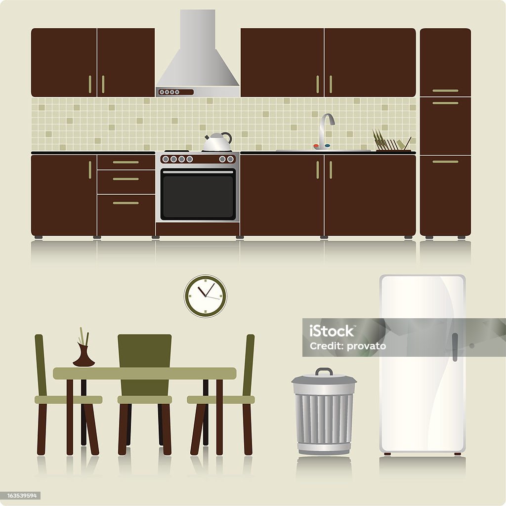 kitchen type and illustrative design color -... Kitchen In Color Stock Illustration - Download Image Now - Brown, Chair ...
