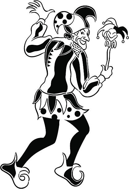 Jester in Black and White vector art illustration