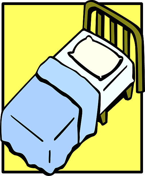 go to bed vector illustration of a bed with a blanket and a pillow on it, can represent concepts related to sleep, like sleepiness, sleep problems, insomnia, among others head board bed blue stock illustrations