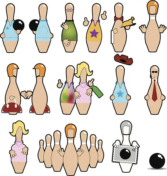 Vector illustration of Funny Bowling Pins