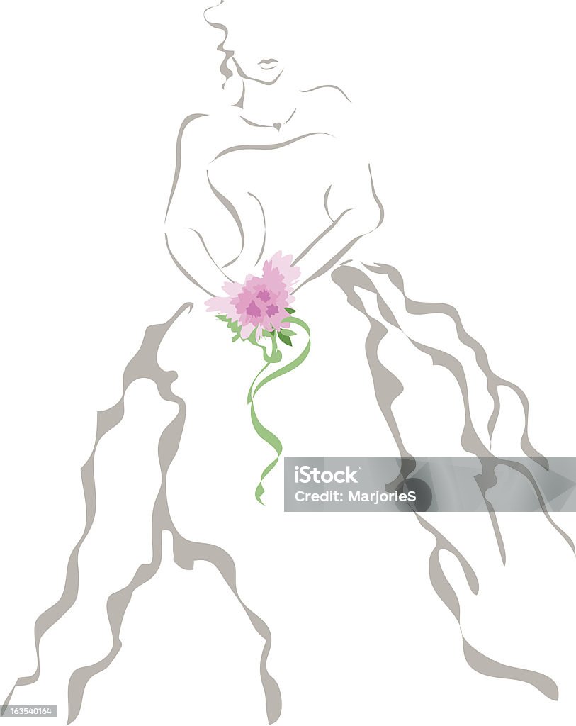 Bride in White Dress Illustration of bride in dress holding pink flowers. Beauty stock vector