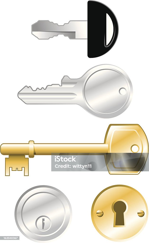 Keys Photo realistic illustrations of keys Brass stock vector