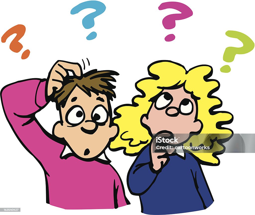 puzzled kids cartoon colorful cartoon drawing of two kids looking puzzled Asking stock vector