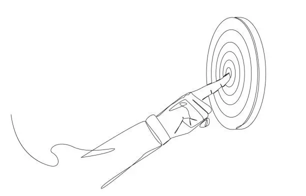 Vector illustration of Continuous one line drawing of hand pointing to center of target, business direction to achieve target, goal oriented concept, single line design vector illustration.