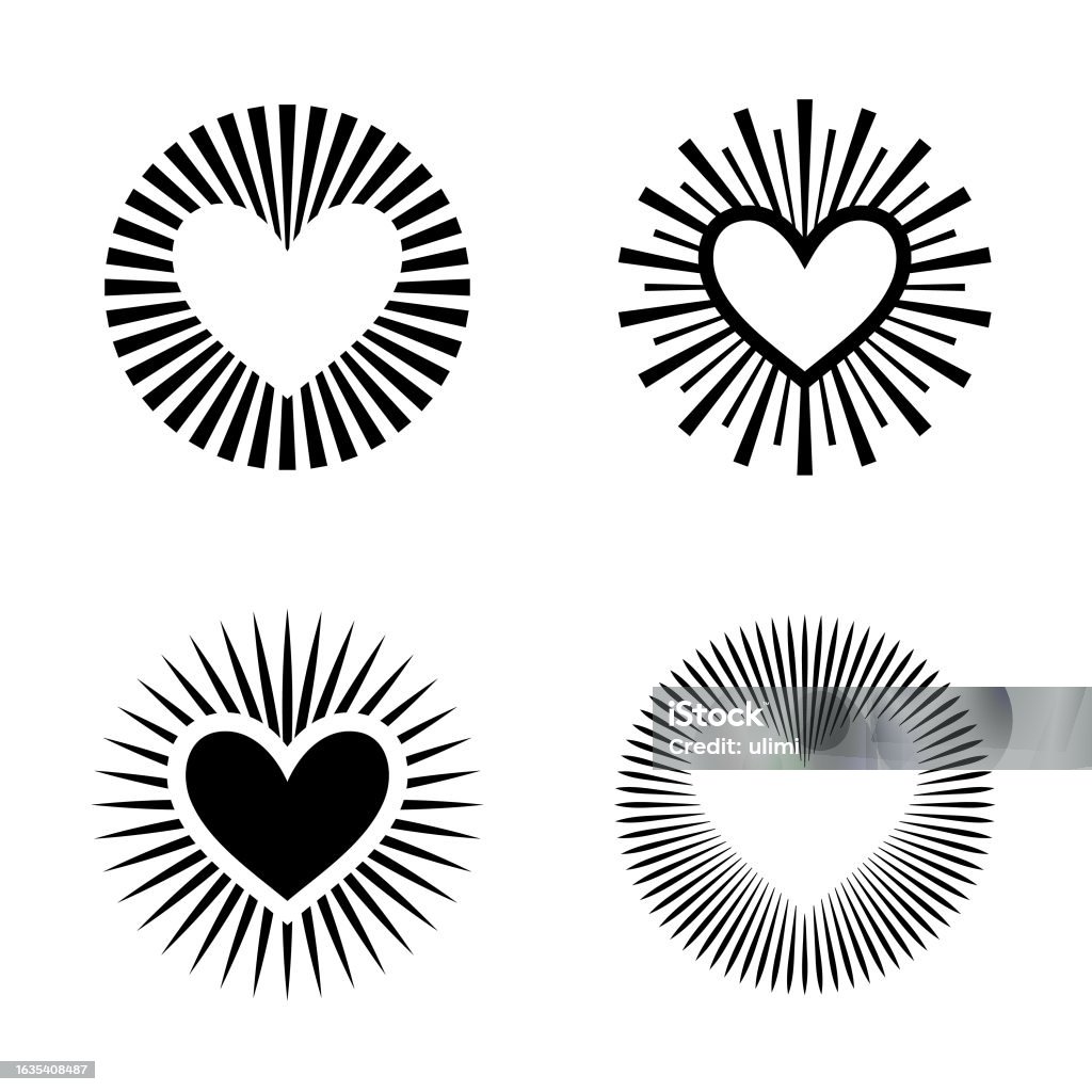 Heart With Rays Pattern Hearts Stock Illustration - Download Image Now - Badge, Black Color ...