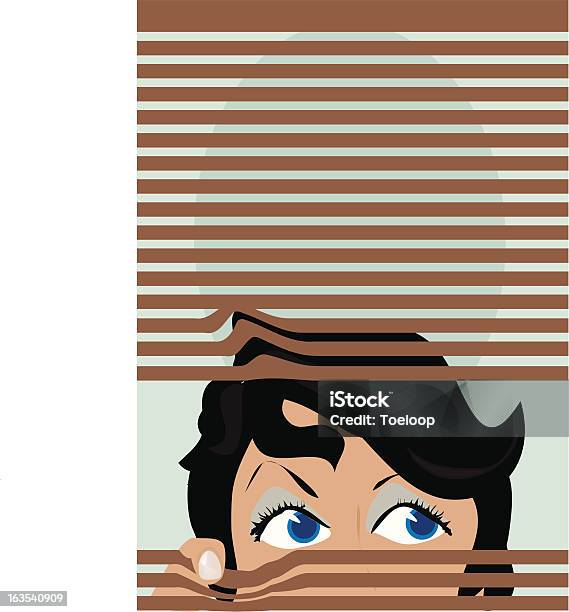 Curious Stock Illustration - Download Image Now - Peeking, Window Blinds, Women