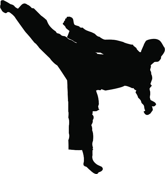 Martial Arts Sidekick A vector illustration of a Taekwondo 3rd degree black belt performing a sidekick karate stock illustrations