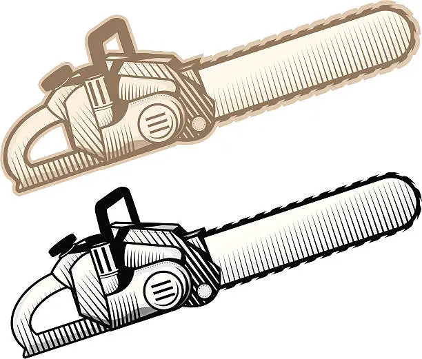 Vector illustration of Vector Chainsaw, color and black and white