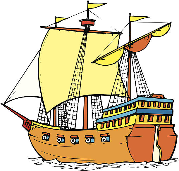 Editable Cartoon illustration of pirate ship vector art illustration