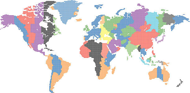 Editable vector World map made up of small dots vector art illustration