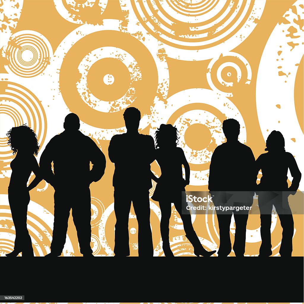 Young people on grunge background Each silhouette can be used independently. Abstract stock vector