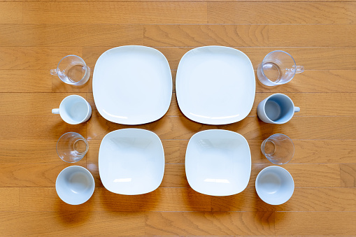 Moving into new house. Tableware knolling.